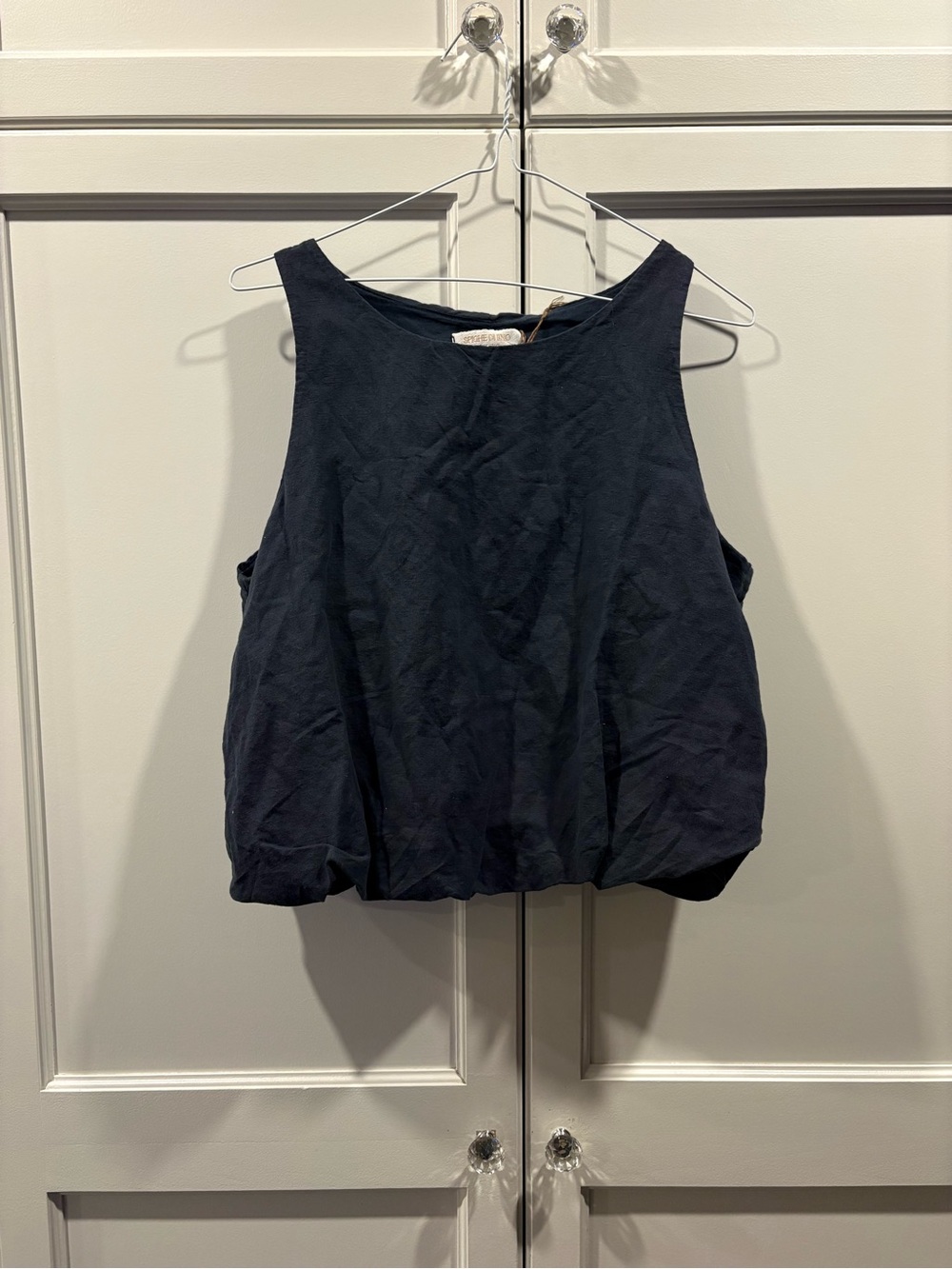 Women's Sleeveless Navy Linen Tank Top
